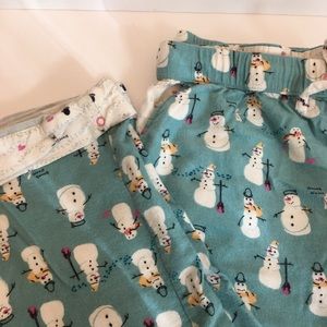 Munki Munki Pajama Bottoms Aqua Size M Flannel Snowman Christmas Holiday Winter